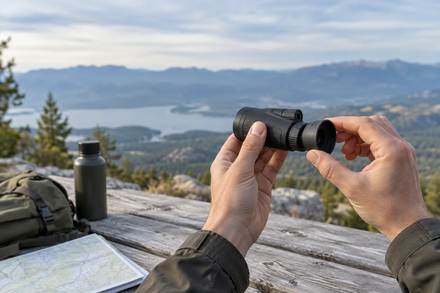 Ajuste de enfoque y ocular de un monocular 10x25 compacto