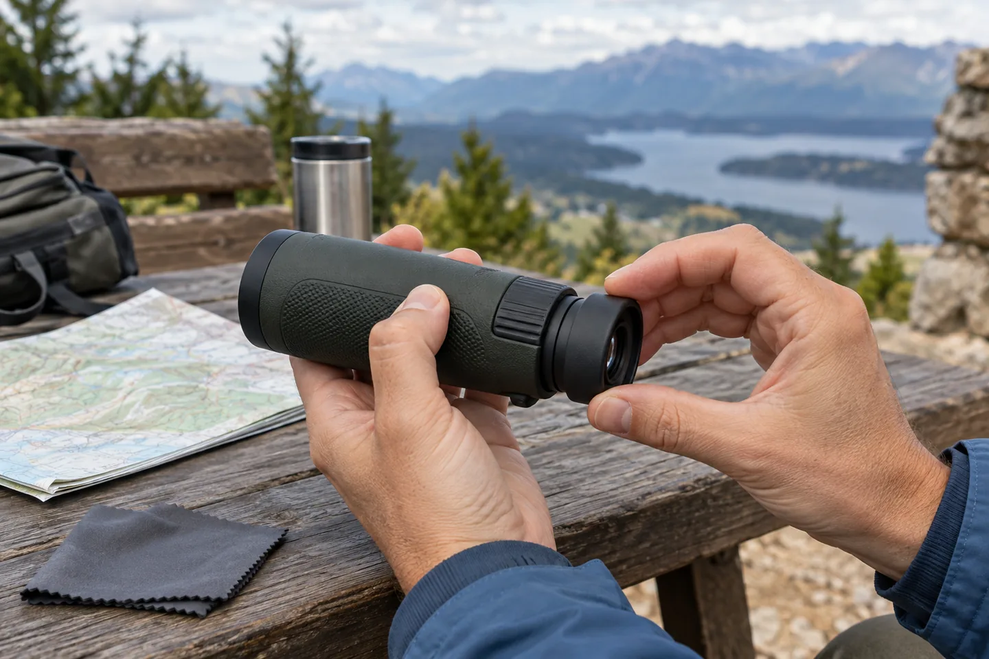 Ajuste de enfoque de un monocular 8x42 para observación
