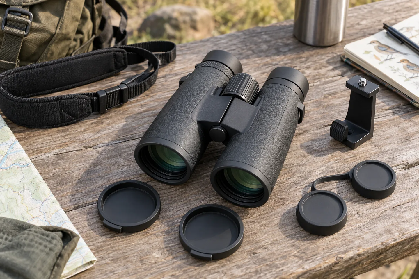 Revisión de prismáticos 10x42 para observación y sus accesorios
